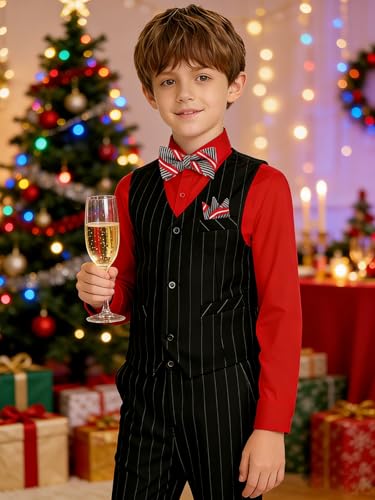 Image of Boy Suits Stripe Tuxedo Suit Set Complete Outfit Formal Wedding Party Wear Ring Bearer Outfit