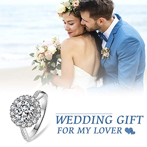 JIANGYUE Classic 3 Carats AAA Diamond Cubic Zirconia Engagement Wedding Rings for Women 14K White Gold Big Main Stone Cocktail Halo Rings Size 5 6 7 8 9 103