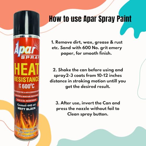 Image of APAR High Heat Resistant Spray Paint MATT BLACK (upto 600C) -440 ml, For silencer, boiler,chimneys etc (HR Matt Black)