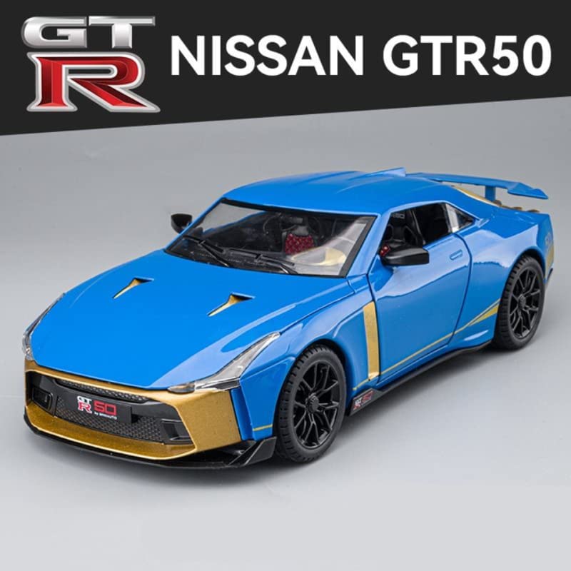 Image of 1:24 Diecast Metal Pullback Toy car with Openable Doors & Light, Music Boys Gifts Toys for Kids (Nissan GT-R50-BLUE