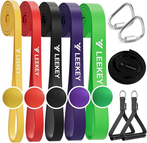 Image of LEEKEY Pull Up Assistance Bands,5-125LB Resistance Bands with Grip、Door Anchor、Gym Bag - Exercise Bands for Full-Body Training, Fitness, Physical Therapy -USA Original Patent