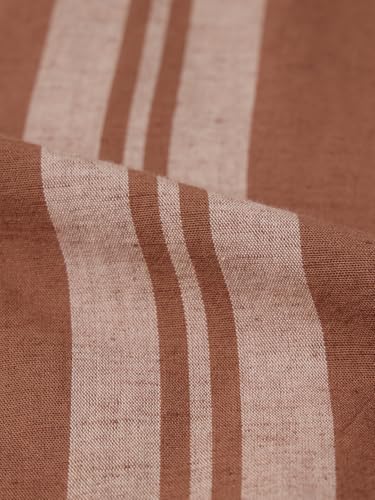Image of The Souled Store Cotton Linen Stripes: Latte Men and Boys Long Sleeve Spread Collar Brown Striped Casual Easy to Style Everday Office Wear Cotton Linen Shirt