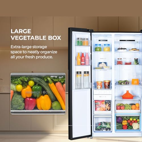 Image of Haier 602L 3Star 2 Door Side by Side Frost Free Refrigerator|100% Convertible|Expert Inverter Technology|Digital Display Panel|Triple Twist Ice Maker|Deo Fresh Technology (HRS-682KS, Black Steel)