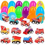 SULOLI 12 Stück Gefüllte Ostereier mit Fahrzeuge,Stadtautos und Lastwagen im Ostereier,Osterkorb Füller mit Spielzeugautos für Kinder Ostern Party