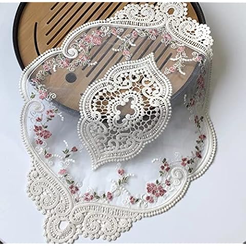 2pack Vintage Oval Lace Table Placemats, Exquisite Flower Embroidered Doilies vase mat, 12 X 18 Inch (White) Cover