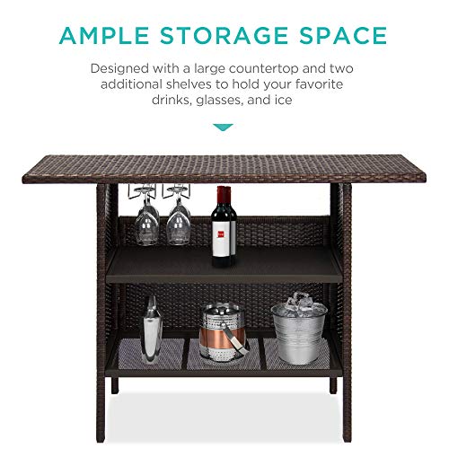Best Choice Products SKY3280 Outdoor Patio Wicker Bar Counter Table Backyard Furniture W/ 2 Steel Shelves And 2 Sets Of Rails thumb #5