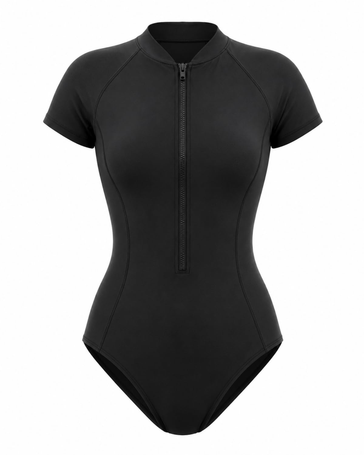 Holipick Traje de baño de una pieza de una pieza de manga corta para mujer, traje de baño modesto con cremallera frontal y brasier integrado | Manga corta, protección solar UPF 50+ con cremallera frontal para natación, surf y vacaciones en la playa