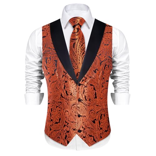 Image of DiBanGu Mens Paisley Suit Vest Silk Jacquard Waistcoat and Necktie Set Formal Shawl Collar Dress Vest 7PCS for Wedding Party