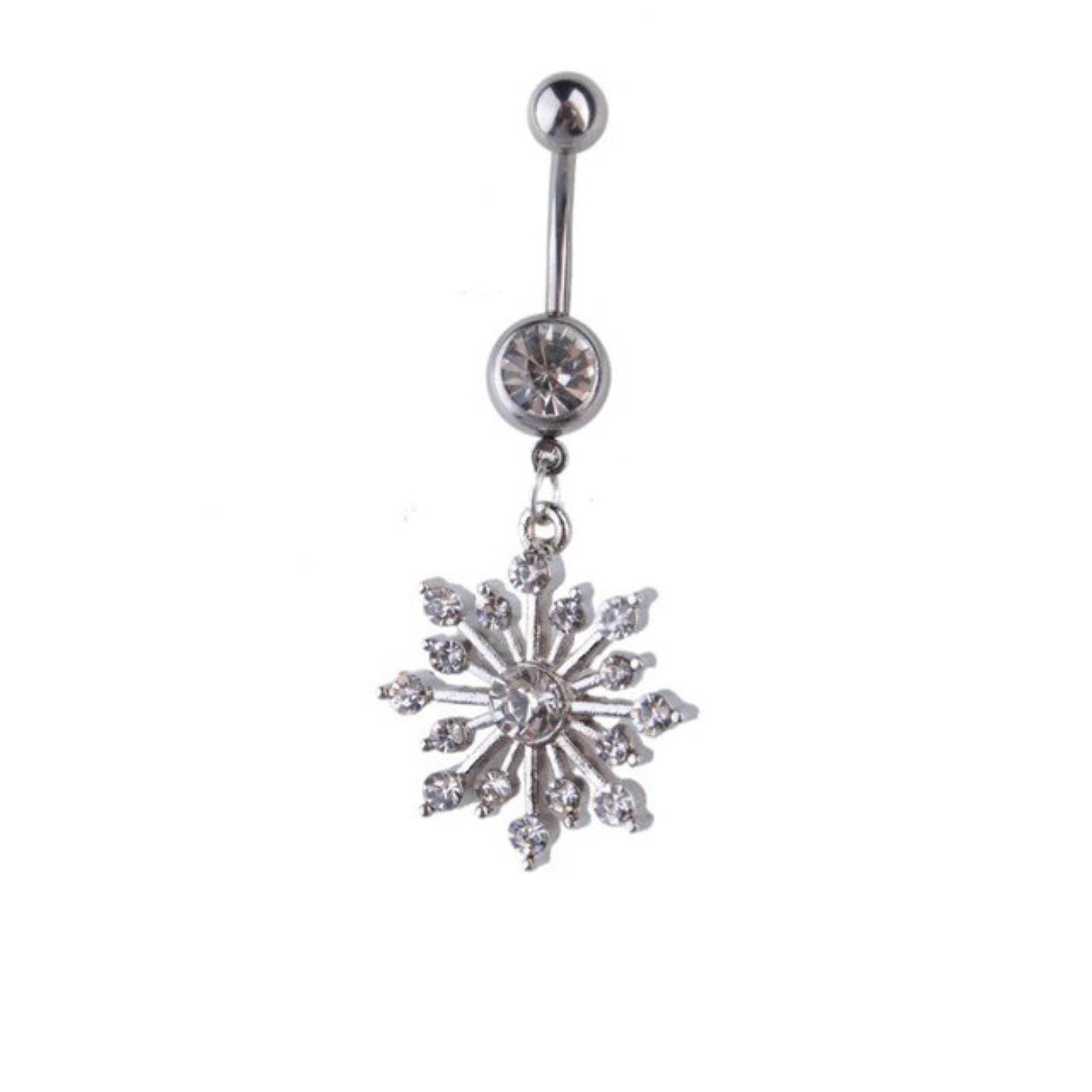 Christmas Series Belly Button Ring Belly Piercing For Women Girls Crystal Snowflake Dangled Navel Piercing Body Jewelry