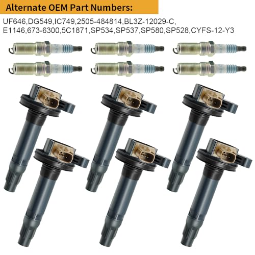 Image of UF646 Ignition Coil Pack & SP534 Spark Plugs Compatible with Ford Expedition /Transit-150 /250 /350 2017-2015 3.5L, for Lincoln MKS /MKT 2015-2013 Navigator 2017-2015 Replace# DG549 SP537 SP580 SP528
