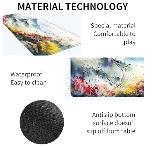 Image of Card Mat for MTG & TCG Playmat,Watercolor Mountains Flowers