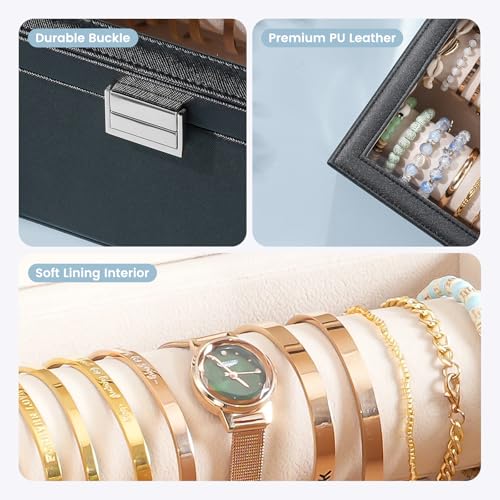 Lolalet Bracelet Display Holder with Rods for Bangles Watches, Clear Lid Jewelry Organizer Box Storage Case for Women Girls -Black4