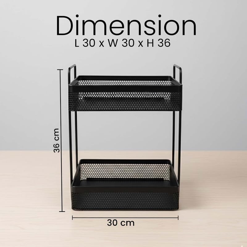 Image of Go Hooked Metal Standing Rack 2-Tier Countertop Organizer | Spices Organizer | Bathroom Essentials | Vanity Storage | Decorative Use | Cosmetic Makeup Storage (Black)