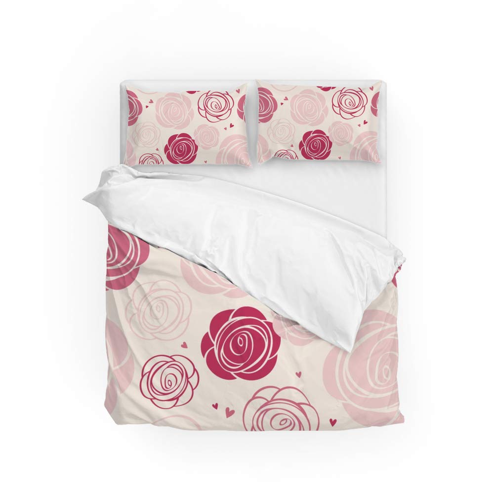 Housse de couette rose Queen Size 3 pièces avec taies d'oreiller douces