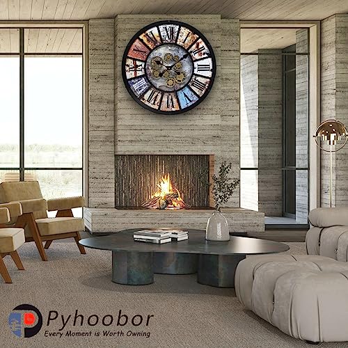 Pyhoobor Industrial Steampunk Wall Clock, Battery-Operated Modern Rustic Farmhouse Vintage Clock With Real Moving Gears, For Living Room, Office, Kitchen, Bathroom, Or Bar Decor (Black Series-1) #TOP5