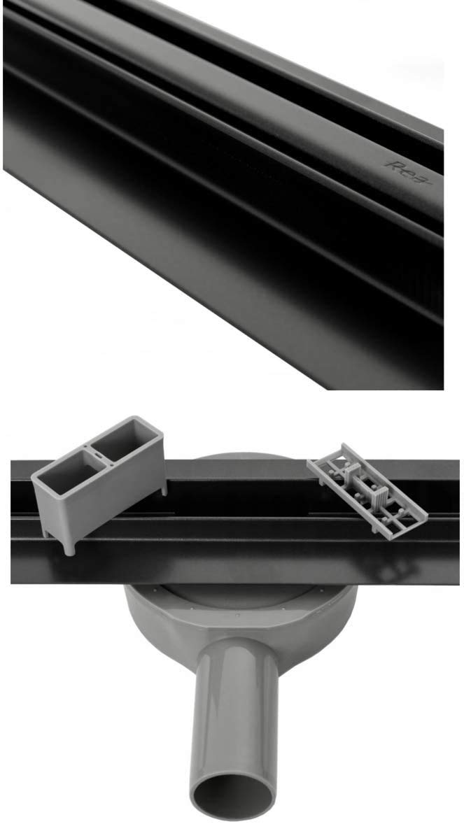 VBChome Duschrinne 80 cm Schwarz SLIM Bodenablauf Selbstreinigender Siphon mit Ablauf Geruchsstop Größen 60-100cm Duschablauf sehr flach, Komplettset Ablaufrinne für Badezimmer Waschküche