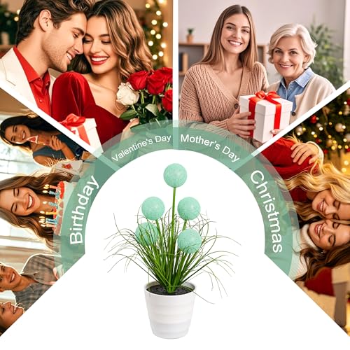 Image of Artificial Green Spherical Grass LED Lamp, Night Light for Home Shop Cafe Decor, Gifts for Women Mom Grandma Girlfriend on Birthday Christmas Valentines Mothers Day