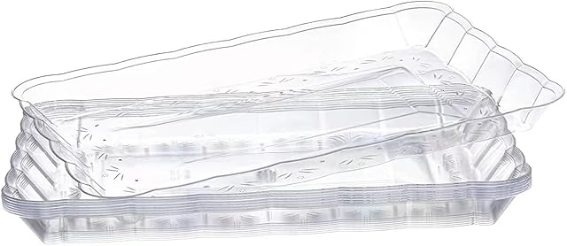 Gikisla Plastic Serving Platters Set of 6, Large Clear Plastic Serving Trays, Rectangle Reusable Platter Perfect for Christmas Parties Food Wedding Buffet