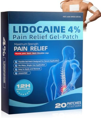 4% Lidocaine Pain Relief Gel Patches, Maximum Strength Topical Analgesic