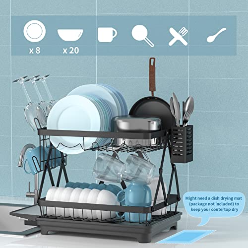 Vogwolth 2 Tier Collapsible Dish Drying Rack With Drainboard For Kitchen Counter Plate Holder Dishes Drainer Dryer Dishrack Dry Stand Folding Countertop Organizer Accessories #TOP1