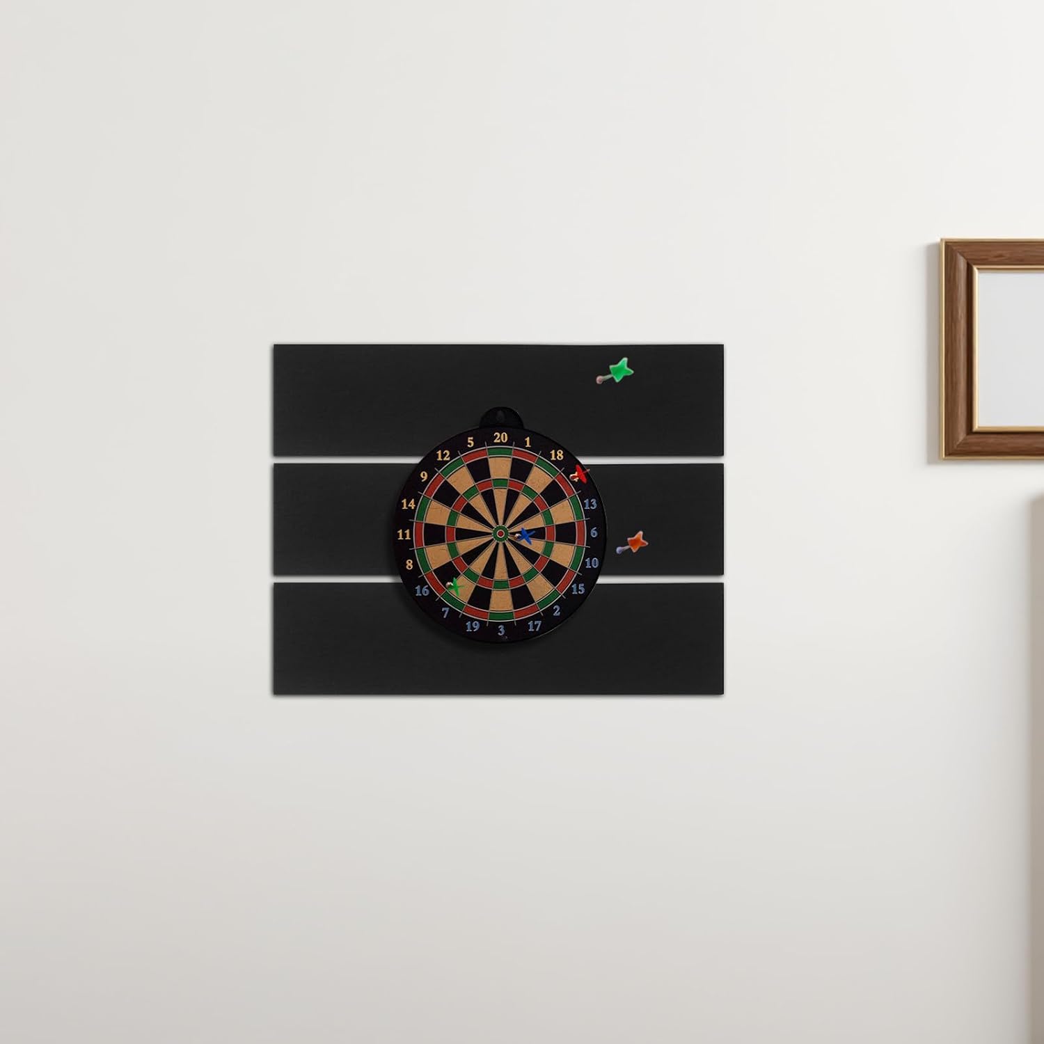 2pcs Dartboard Surround Wall Protector Felt Board 35.4x11.8x0.4 Inch | Black Finish, Anti-collision Padding, Removable Adhesive Backer with Fixing Accessories for Game Room Setup
