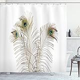 Ambesonne Peacock Decor Shower Curtain Set, Peacock Feathers Closeup Simple Picture Minimalistic Design Stylish Home Artwork, Bathroom Accessories, 69W X 70L inches, Turquoise Brown