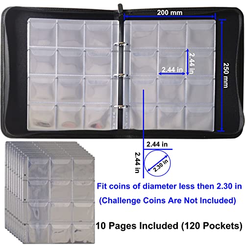Challenge Coin Display Book Medals Holder For Collectors, 120 Pockets Large Military Coin Collecting Album With Zipper And Handle - Black #TOP3