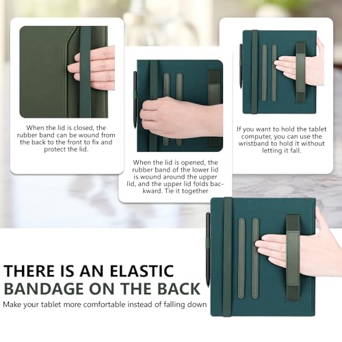 Image of E NET-CASE Case for 10.3 inch Boox Note Air 5 C (2025) / Note Air4 C (2024) / Note Air3 C / Air3 B /W (2023), 360 Rotating Stand Cover with Pen Holder /Hand Strap, Auto Sleep /Wake (Green)