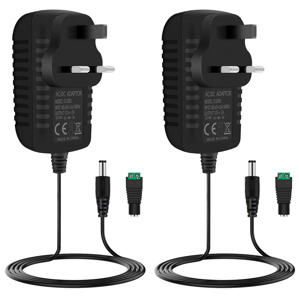 inShareplus 2 Pack 12V 2A 24W LED Power Supply, 100-240V AC to 12V 2Amp DC Power Adapter, Low Voltage Transformer for LED Strip Light