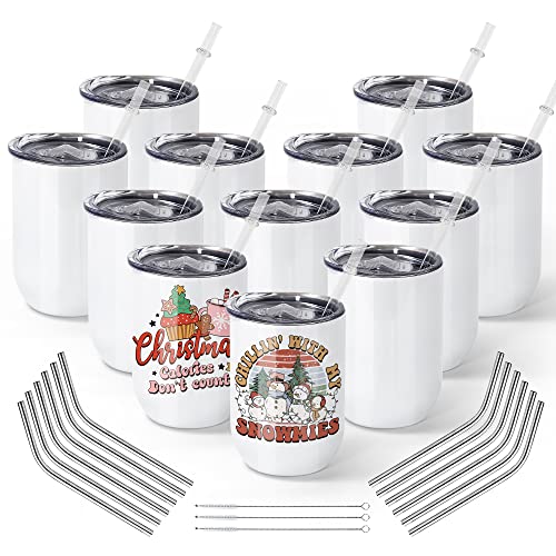 Agh 12Oz Sublimation Wine Tumbler Blanks Wine Glasses Set Of 12, Stainless Steel Insulated Wine Tumbler With Lids, Stemless Wine Glass, Wine Accessories Wine Gifts For Women #TOP3