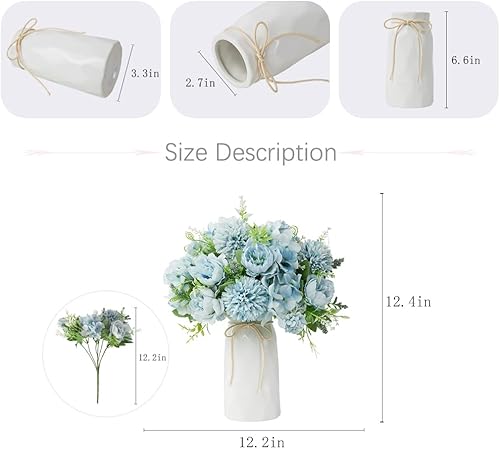 Miniatura 4 de LESING Peonía artificial con florero, ramos de flores de seda, hortensias falsas a granel para el hogar, centros de mesa, decoración de boda (azul-1)