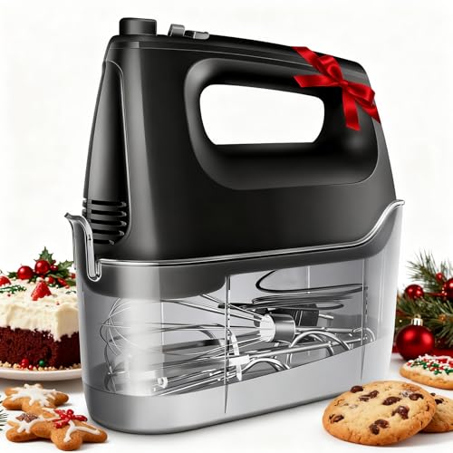 Handmixer Elektrisch Handrührgerät 6 Stufen Plus Turbo Kein Spritzen Mixer Handrührer mit Aufbewahrungskiste,5*Edelstahl Zubehör, Schwarz 400W Leiser Motor