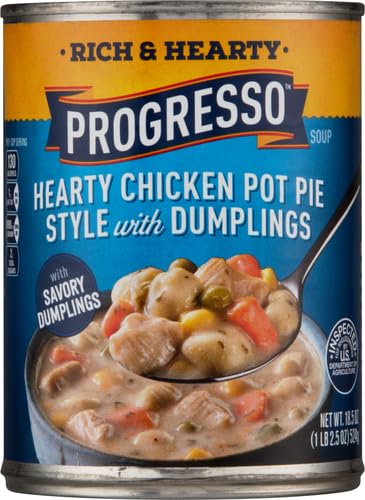 Image of Progresso Hearty Chicken Pot Pie Style with Dumplings Soup, Rich and Hearty Canned Soup, 18.5 oz (Pack of 4)