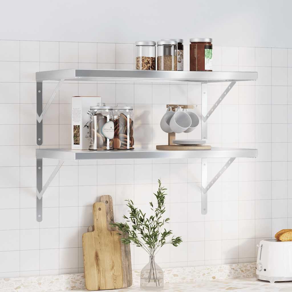 Estantes flotantes de pared de acero inoxidable, paquete de 2 unidades de 75 x 40 x 3 cm, solución de almacenamiento moderna para cocina, sala de estar, dormitorio y oficina, elegante diseño plateado