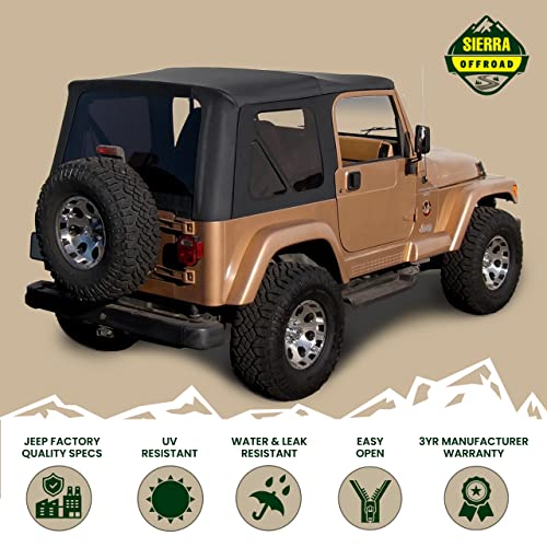 Sierra Offroad Replacement Soft Top, Fits Jeep Wrangler Tj Model 1997-2006, Premium Marine-Grade Denim Vinyl, Factory Quality And Precision Fit, Black #TOP1