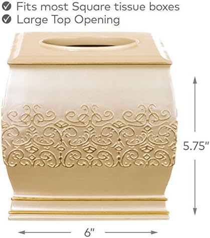 Shannon Tissue Box Cover Square, (6" x 6" x 5.75")  Decorative Bath Tissues Paper Napkin Holder- Modern Serviette Napkins Container- Durable Bottom Slider- For Cute Elegant Bathroom Decor