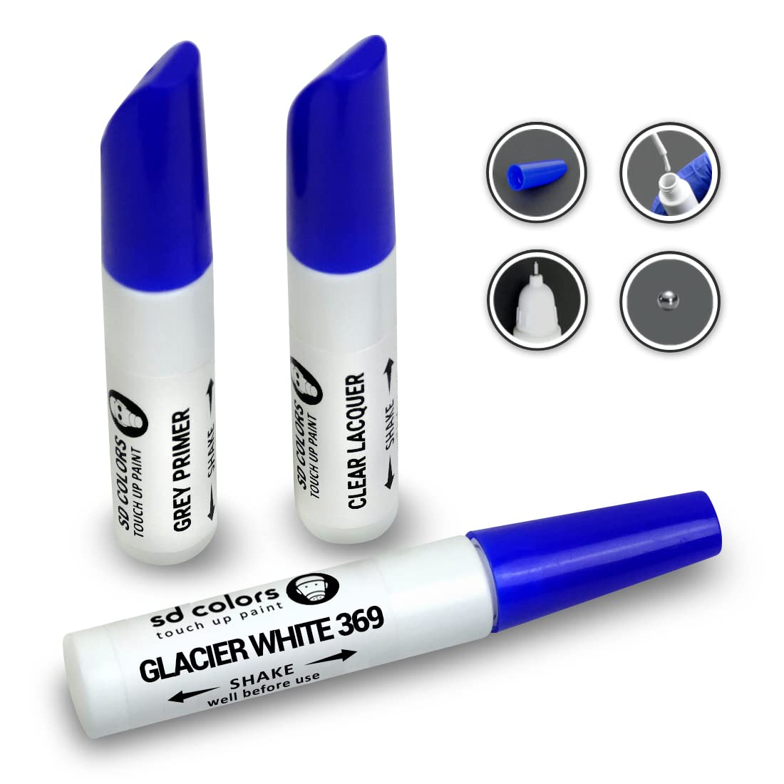 SD COLORS GLACIER WHITE 369 New Touch Up Paint Pen REPAIR KIT 12ML SCRATCH CHIP BRUSH COLOR CODE 369 GLACIER WHITE (PAINT+LACQUER+PRIMER)