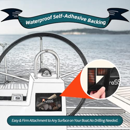 1PC Boat 10"*7" Self-Adhesive Storage Mesh Bag,Marine Organizer for Tools & Boat Accessories,Waterproof Strong Adhesive Backing, Easy to Install & Remove,Keep Your Boat Tidy and Items Secure - Image 5