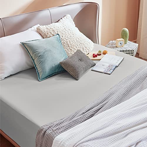 Bedsure Double Fitted Sheet Deep - Bed Sheets Extra Deep Pocket 16 inch (40 cm) made of Soft Brushed Microfiber for Double Bed, Grey, 135x190cm - Image 8
