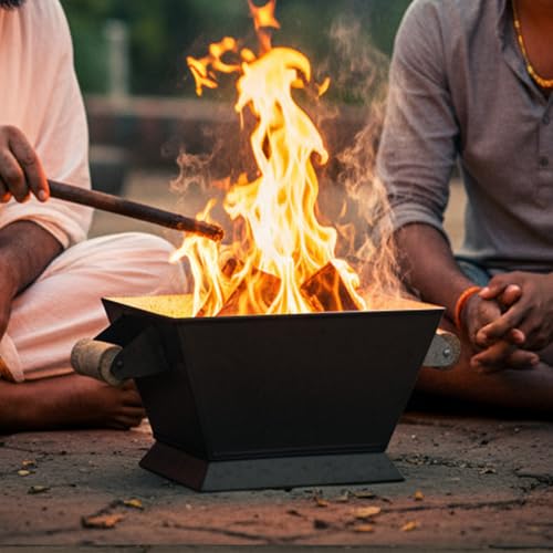 Image of PrettyKrafts Hawan Kund for Home | Metal Havan Kund for Home | 9 Inch Black Hawan Kund for Home | Traditional Havan Kund | Big Size Hawan Kund for Puja, Yagyas, Vastu Shanti, Grah Pravesh & Weddings