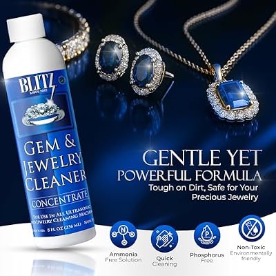 Blitz Gem & Jewelry Cleaner Liquid Concentrate for Gold, Silver, Platinum Jewelry Cleans Non-Porous, Precious & Semi-Precious Stones. Non-Toxic, Non-Abrasive, Planet Friendly Made in USA 8oz
