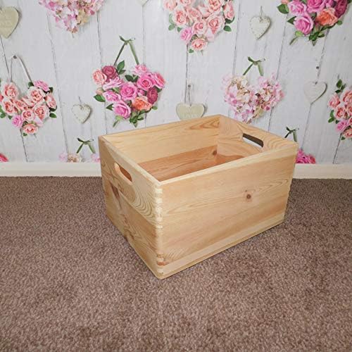 homedecoart ltd Strong Wooden Crate, Unpainted Large Storing Unit, Garage Storage Chest, Open Toy Box, Lidless Tool Box, Natural Wood Pine, Box with Handles, 39.5cm L x 30cm W x 24cm H