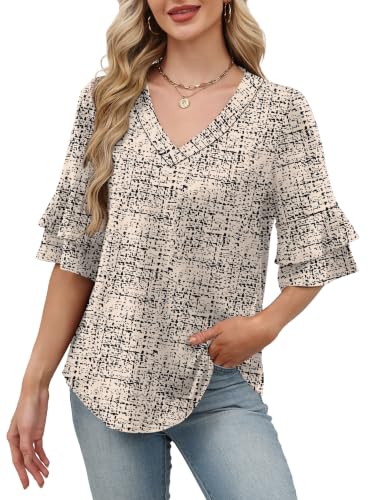Image of OFEEFAN Spring Tops for Women Boho Shirts Fashion Clothing Cute 3 /4 Length Sleeve Blouses Dressy Casual Summer Outfits