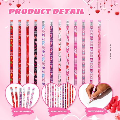 Set de 48 lápices de San Valentín con borradores miniatura 2