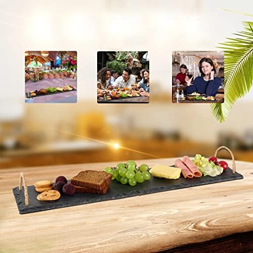 Rain Biao Slate Serving Platters/Trays with Handles for Parties Birthday Wedding Kitchen Restaurant