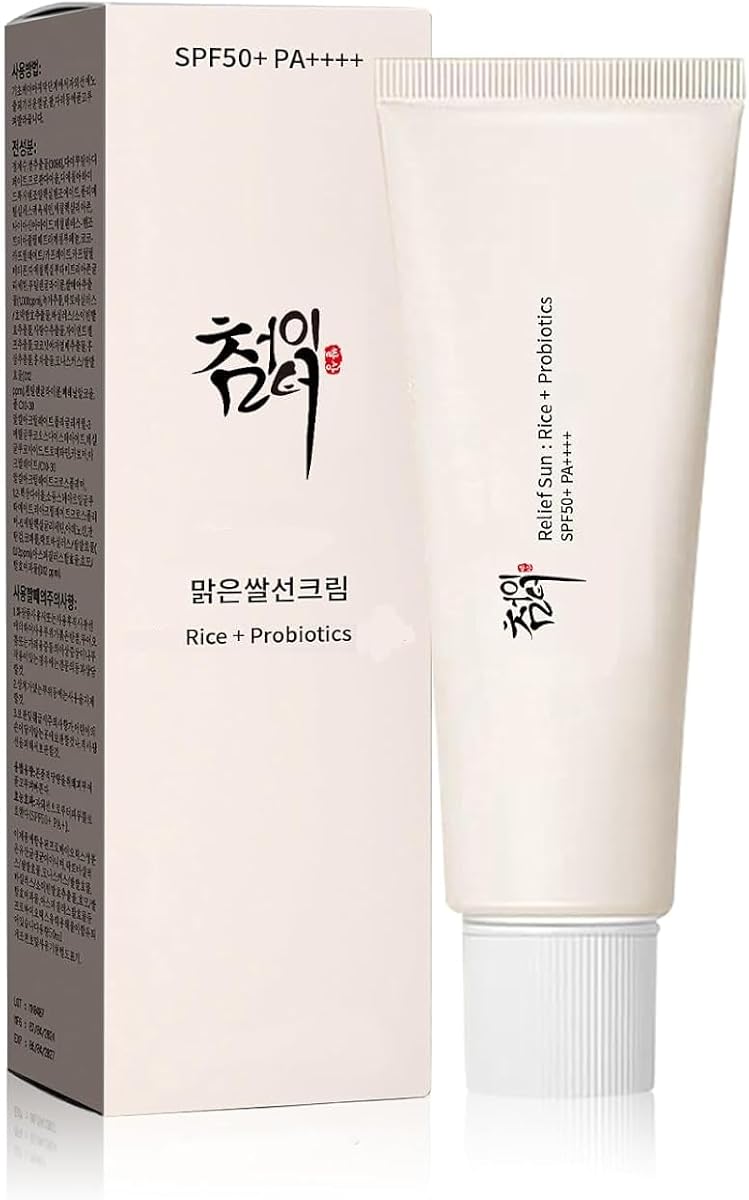 Relief Sun Organic Korean sunscreen SPF50+, PA++++ Riceand Probiotics, Korean Skin Care Solution for All Skin Types, Nourishing Skin Protection