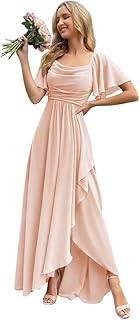 Chiffon A Line Bridesmaid Dresses for Women Flutter Sleeve Long Formal E...