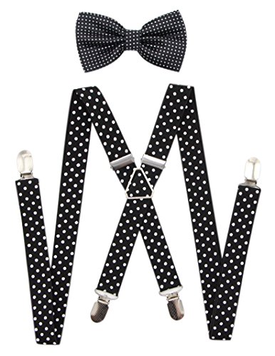 Jaifei Men's X Back Suspenders & Bowtie Set - Perfect For Weddings & Formal Events (Dots-Black) #TOP7
