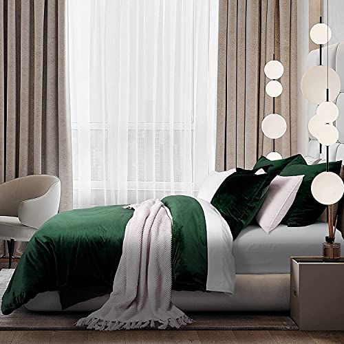 Lanqinglv Duvet Cover Set Double Bed Dark Green Crushed Velvet Flannel Thick Thermal Bedding Sets with Zipper Closure Fleecy Warm Cozy Winter Quilt Cover and 2 Pillowcases - Image 2