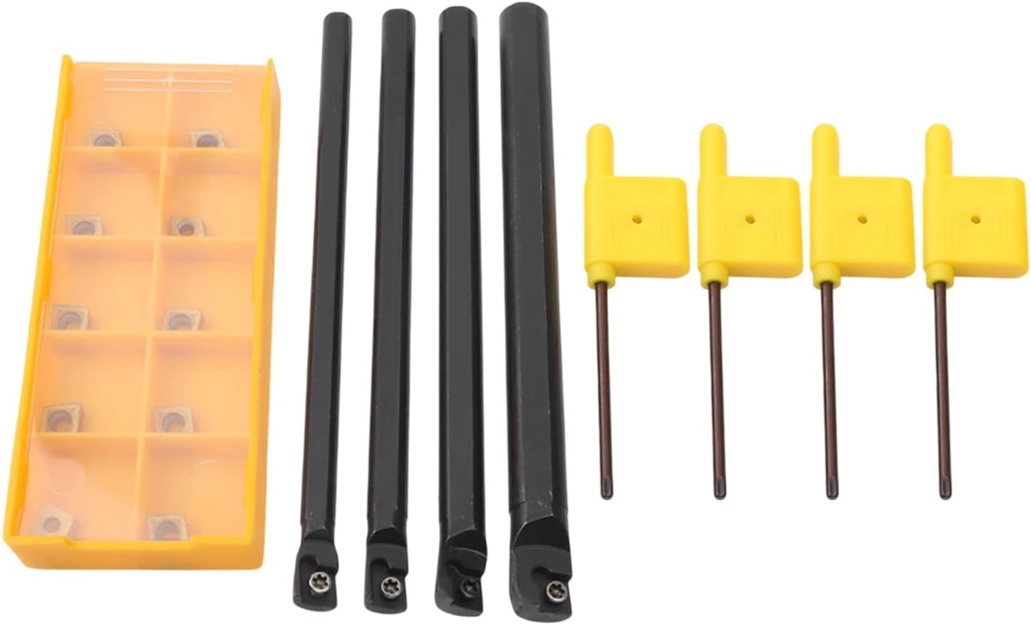 CNC Lathe Metal Boring Bars with Carbide Inserts, 4 Piece Set for Precision Steel Turning and Grinding